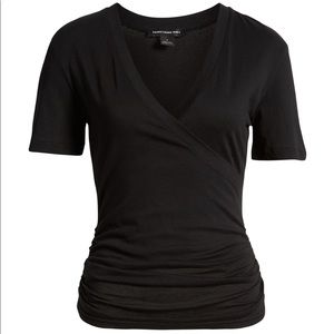 NWT Something Navy Surplice Ruched Tee Black